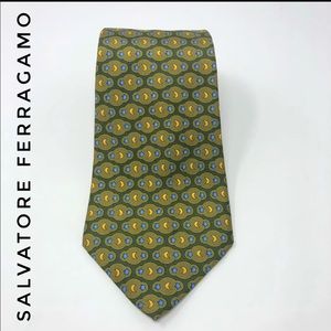 Salvatore Ferragamo Green Moon Tie EUC
